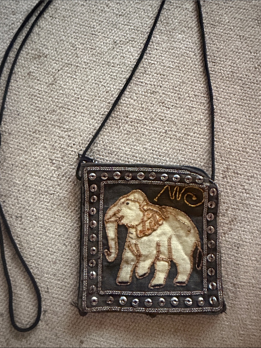 Embroidered Elephant Crossbody Bag in Black & Cream tiny cute